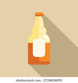 Botella de cerveza con una etiqueta en blanco está proyectando una larga sombra sobre un fondo marrón claro