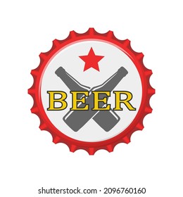 Bottle beer cap isolated on white background. Label in the form of bottle aluminum cap, Beer bottle top icon. Vector illustration