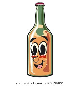 bottle beer cartoon character retro vector design, work of hand drawn