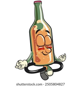 bottle beer cartoon character retro vector design meditating, work of hand drawn