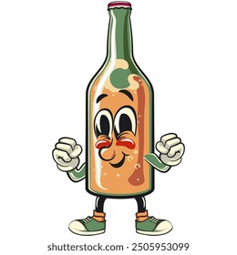 bottle beer cartoon character retro vector design be healthy and strong enough to become a champion, work of hand drawn