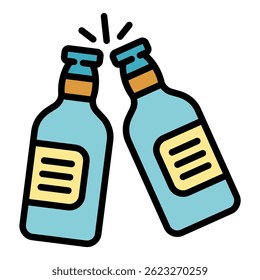 Bottle beer cheers icon. Outline bottle beer cheers vector icon color flat isolated