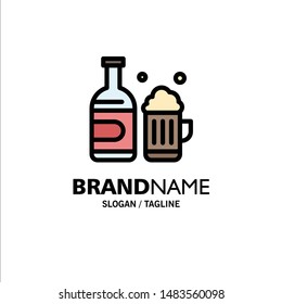 Bottle, Beer, Cup, Canada Business Logo Template. Flat Color