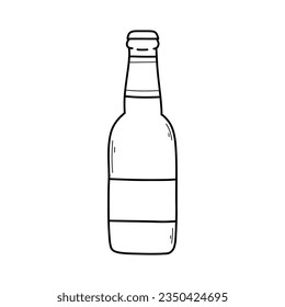 Bottle of beer in doodle style. Vector illustration. Linear glass bottle.