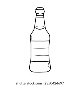 Bottle of beer in doodle style. Vector illustration. Linear glass bottle.