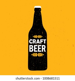 Bottle with beer and english text, hand drawn illustration. Colorful backdrop vector. Craft beer, poster design. Decorative wallpaper, good for printing. Background with beverage