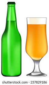 A bottle of beer and a full glass