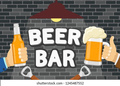 A bottle of beer and a glass in his hands.