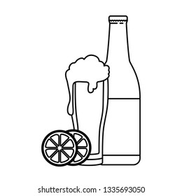 bottle of beer and glass isolated icon