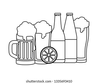 bottle of beer and glass isolated icon