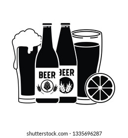 bottle of beer and glass isolated icon