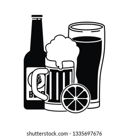 bottle of beer and glass isolated icon