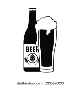 bottle of beer and glass isolated icon