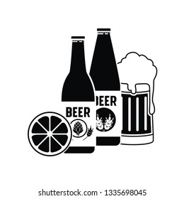 bottle of beer and glass isolated icon
