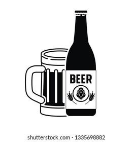 bottle of beer and glass isolated icon