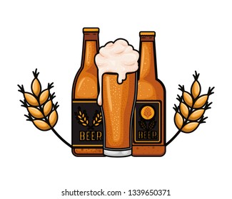 bottle of beer and glass isolated icon