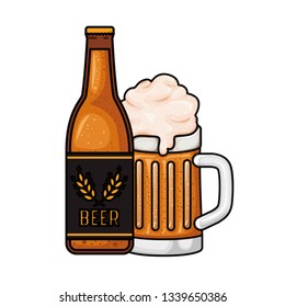 bottle of beer and glass isolated icon