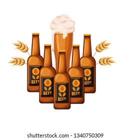 bottle of beer and glass isolated icon