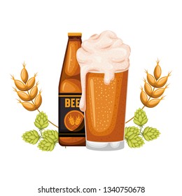 bottle of beer and glass isolated icon