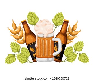 bottle of beer and glass isolated icon