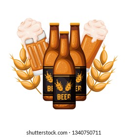bottle of beer and glass isolated icon