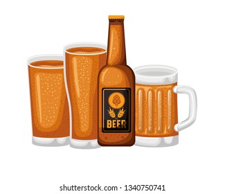 bottle of beer and glass isolated icon