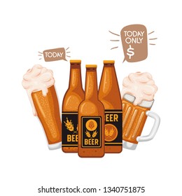 bottle of beer and glass isolated icon