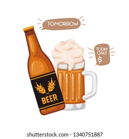 bottle of beer and glass isolated icon
