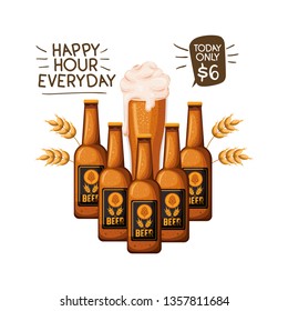 bottle of beer and glass isolated icon