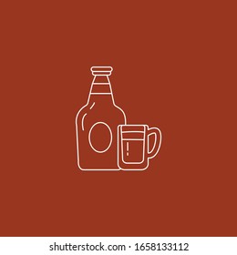 bottle of beer with glass line icon