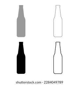 Bottle beer with glass set icon grey black color vector illustration image solid fill outline contour line thin flat style