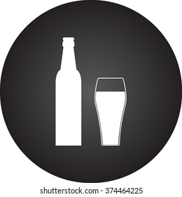 Bottle beer glass simple icon on colorful round background