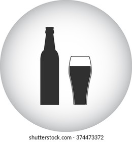 Bottle beer glass simple icon on colorful round background