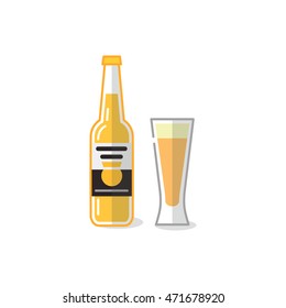 A bottle of beer with a glass of beer vector icon. 