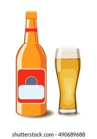 A bottle of beer and glass of beer. Vector illustration of beer, isolated. Oktoberfest