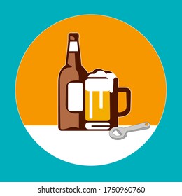 Bottle of beer. Glass with beer. Vector illustration.Alcohol drink.