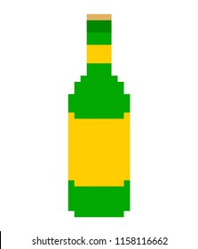  Bottle beer green pixel art. 8 bit Vector illustration
