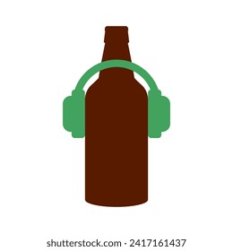 A bottle of beer with headphones. Color vector.