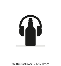 A bottle of beer with headphones. Color vector.
