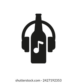 Una botella de cerveza con auriculares. Vector de color.