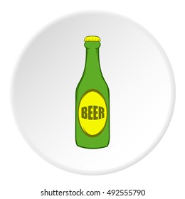 Bottle of beer icon in cartoon style on white circle background. Drink symbol vector illustration