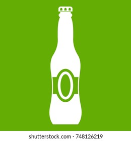 Bottle of beer icon white isolated on green background. Vector illustration