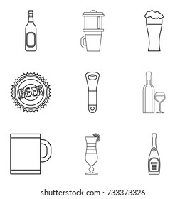 Bottle of beer icons set. Outline set of 9 bottle of beer vector icons for web isolated on white background