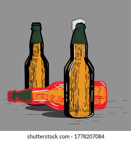 Bottle Beer Illustration Engraving Style