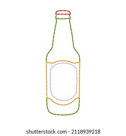 Bottle of beer. The illustration is made as an imitation of embroidery.