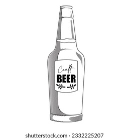 botella con cerveza. Día Internacional de la Cerveza. Ilustración vectorial de un estilo de esbozo