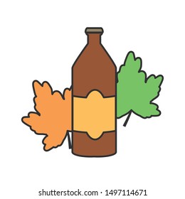 bottle beer and leaf oktoberfest festival icon