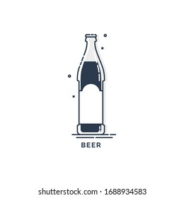 Bottle beer line art in flat style. Restaurant alcoholic illustration for celebration design. Design contour element. Beverage outline icon. Isolated on white background in graphic style. Vector.
