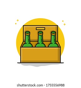 Bottle Beer on Box Vector Icon. Softdrink Packaging Illustration Cartoon Design Conceptual
