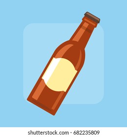 Bottle of beer on bright blue background, vector illustration.
